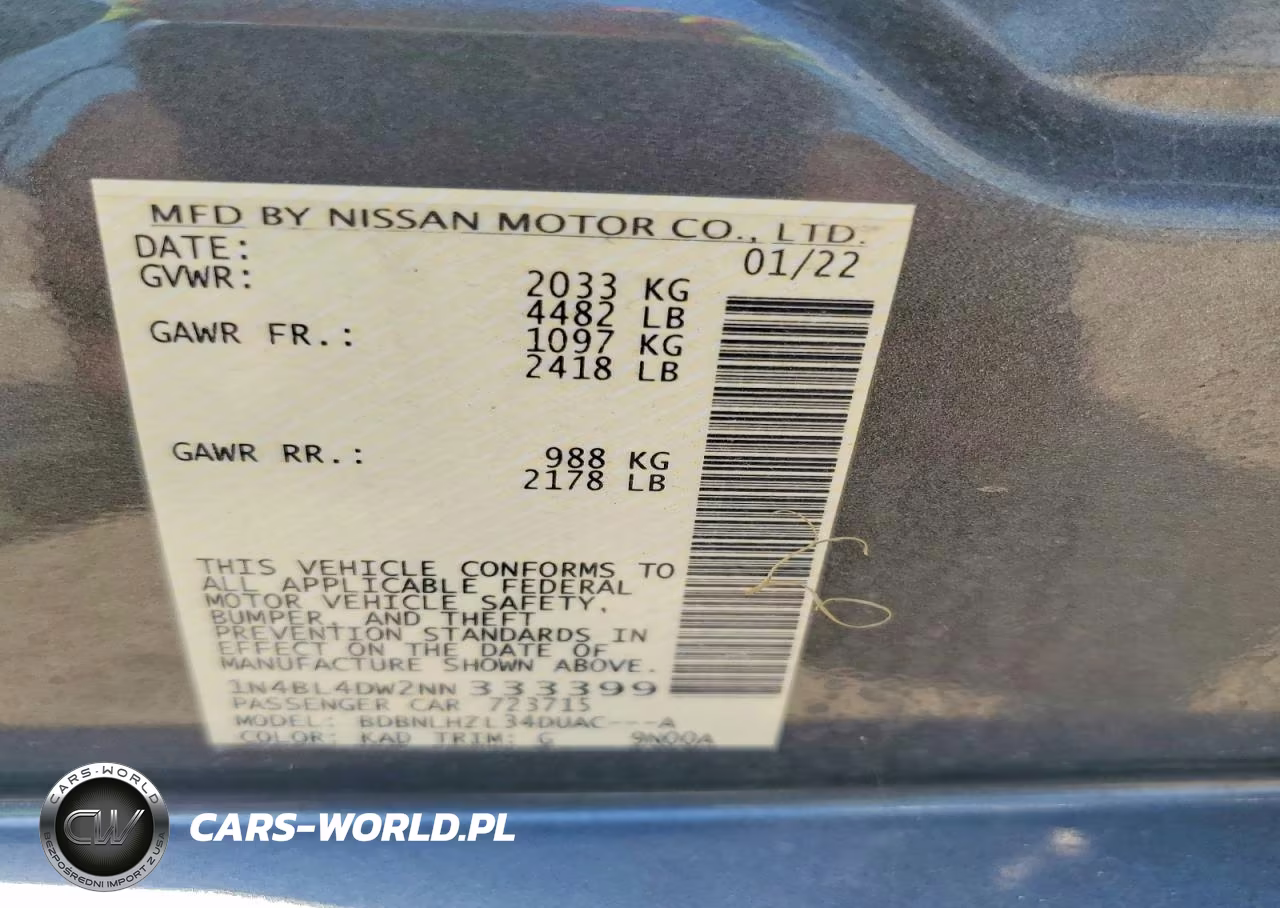 2022 Nissan Altima Sv VIN:1N4BL4DW2NN333399 - 12