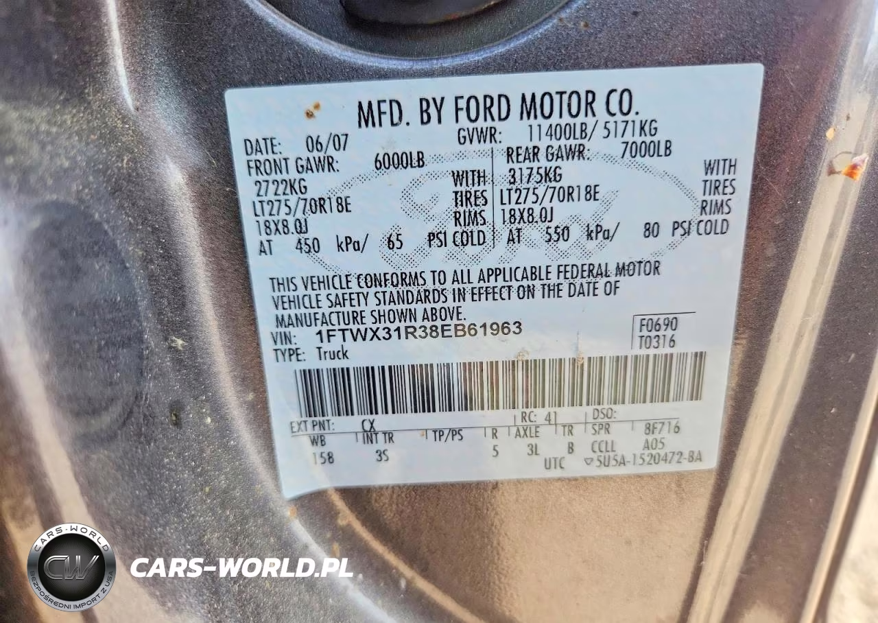 2008 Ford F350 Srw Super Duty VIN:1FTWX31R38EB61963 - 12