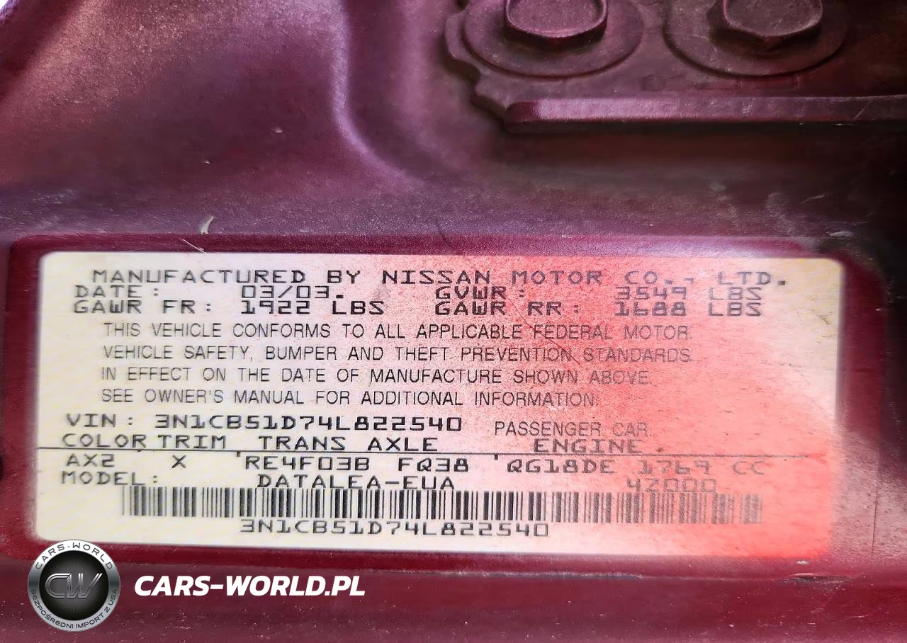 2004 Nissan Sentra 1.8 VIN:3N1CB51D74L822540 - 12