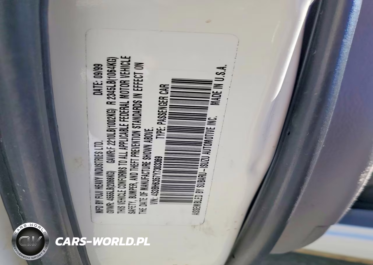 2000 Subaru Legacy L VIN:4S3BH6357Y7303369 - 12