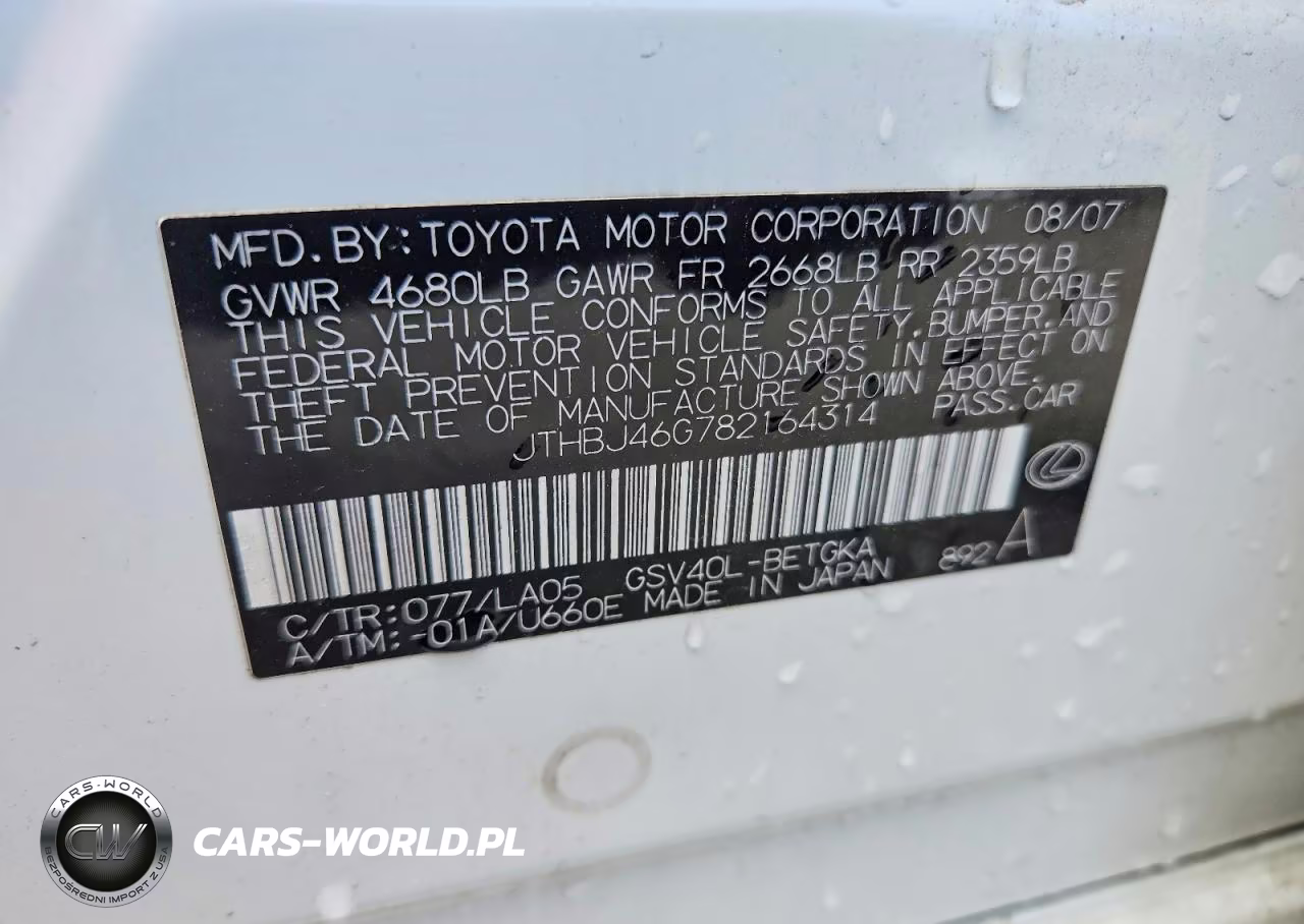2008 Lexus Es VIN:JTHBJ46G782164314 - 12