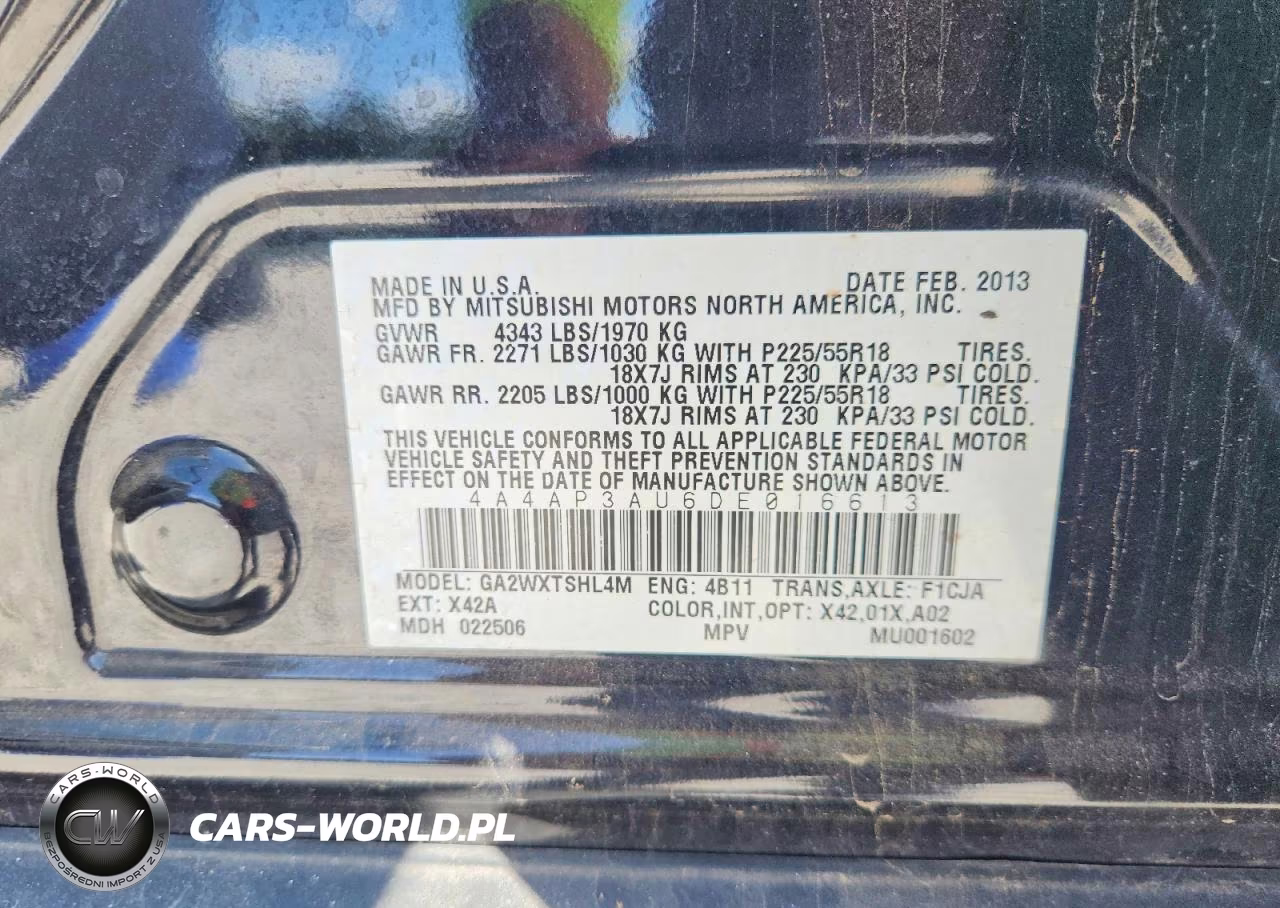 2013 Mitsubishi Outlander Sport Es VIN:4A4AP3AU6DE016613 - 13