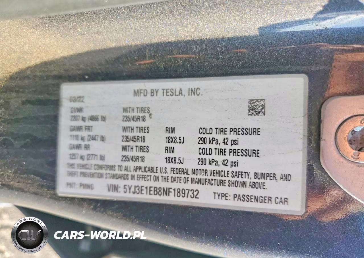 2022 Tesla Model 3 VIN:5YJ3E1EB8NF189732 - 12