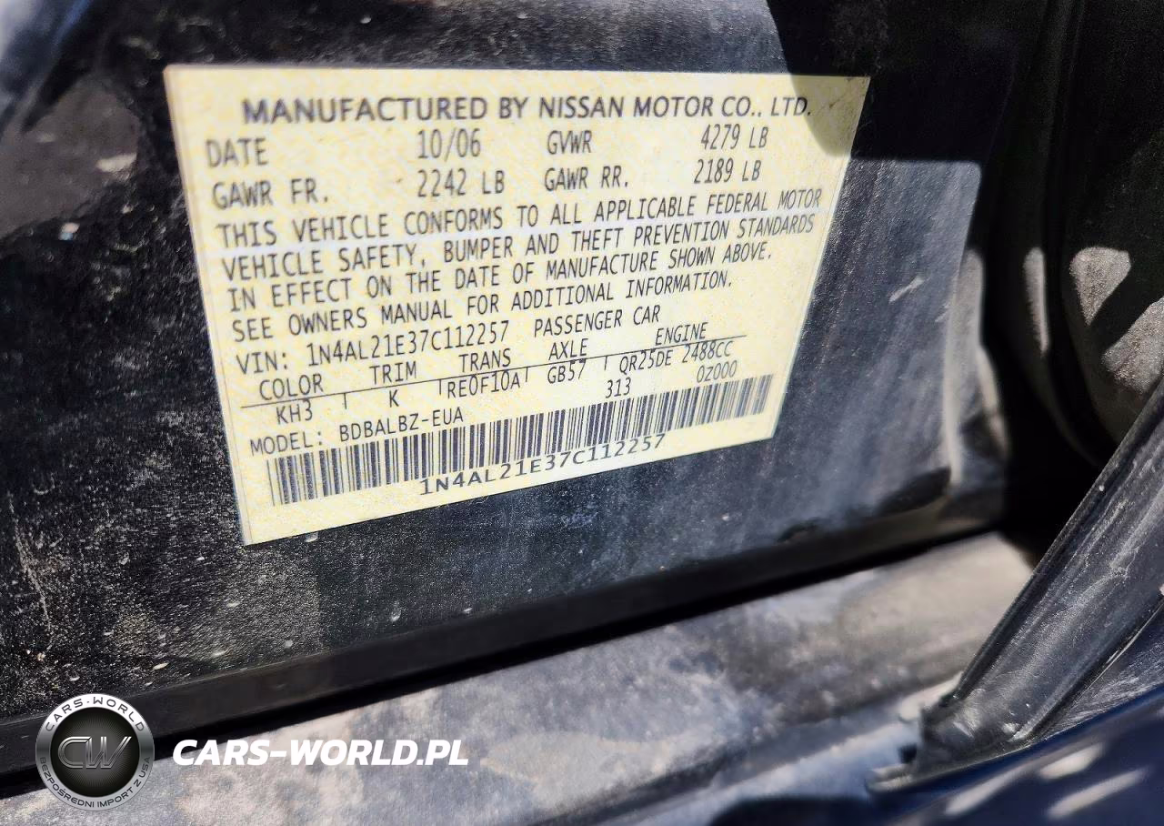 2007 Nissan Altima 2.5 VIN:1N4AL21E37C112257 - 12