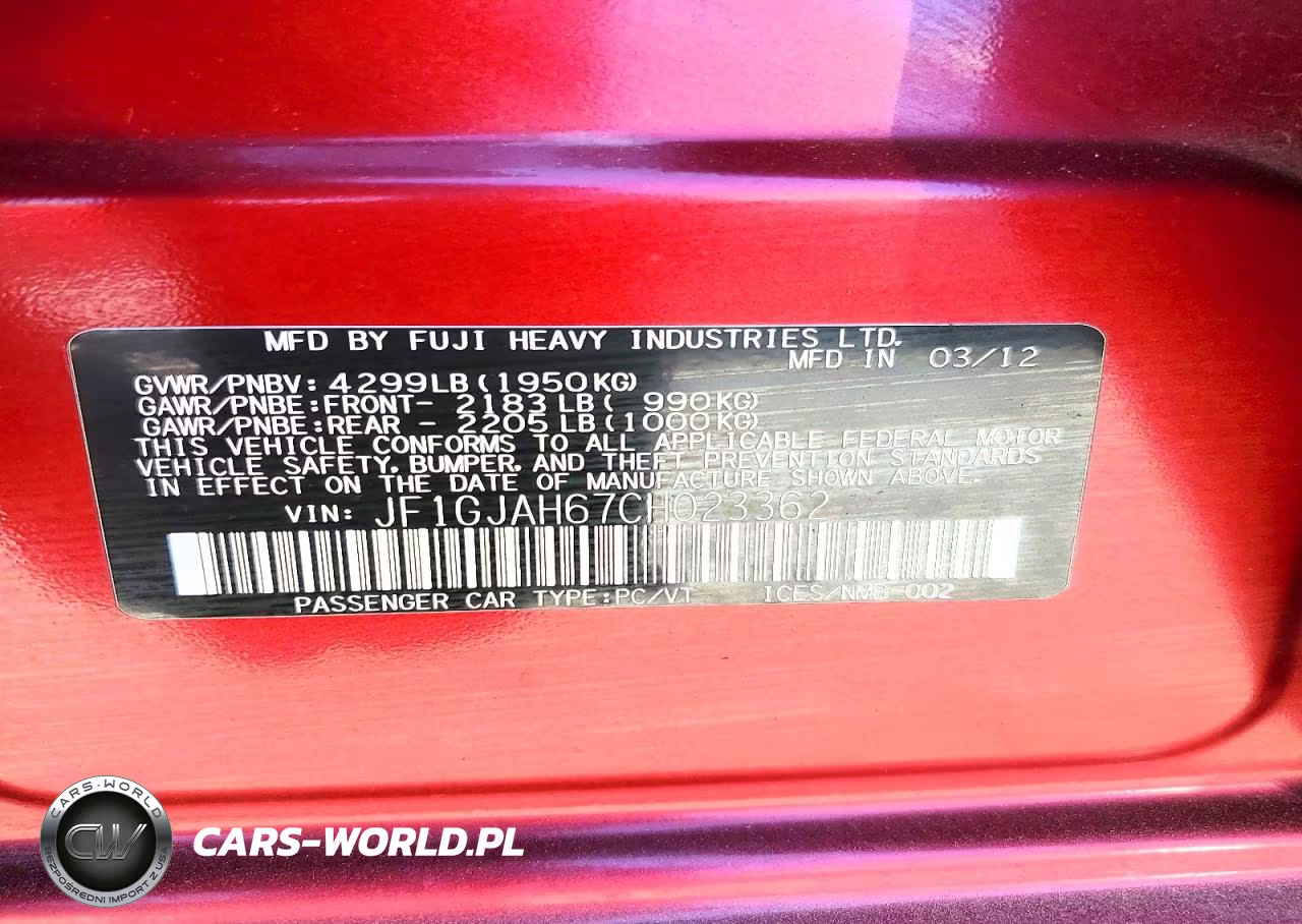 2012 Subaru Impreza Limited VIN:JF1GJAH67CH023362 - 12