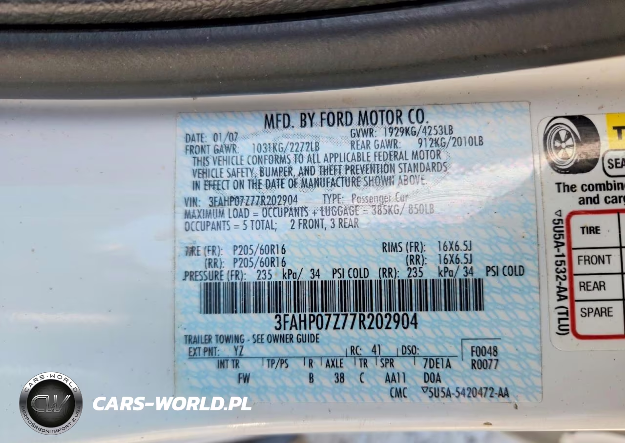 2007 Ford Fusion Se VIN:3FAHP07Z77R202904 - 13