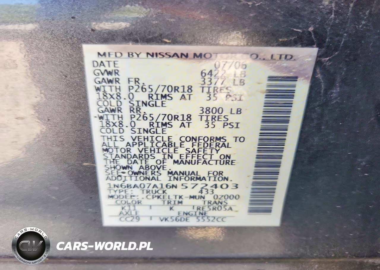 2006 Nissan Titan Xe Ffv VIN:1N6BA07A16N572403 - 13