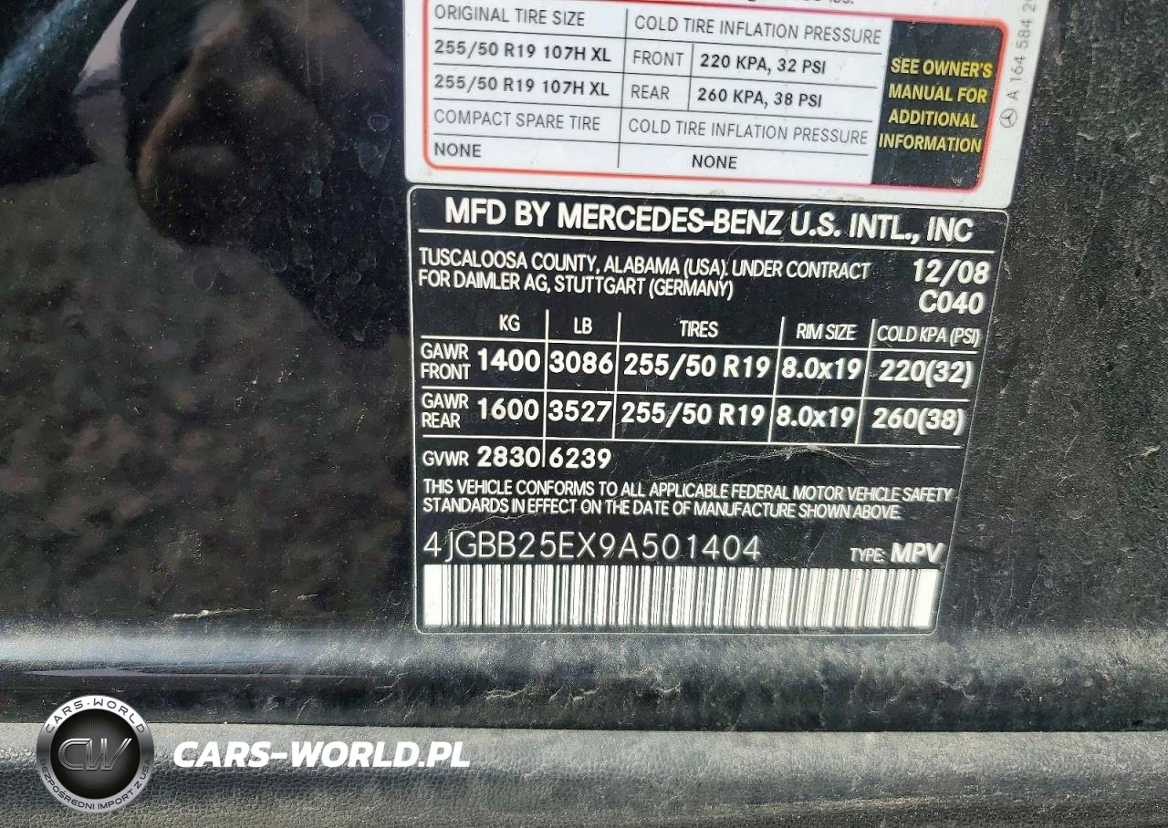 2009 Mercedes-Benz Ml VIN:4JGBB25EX9A501404 - 12