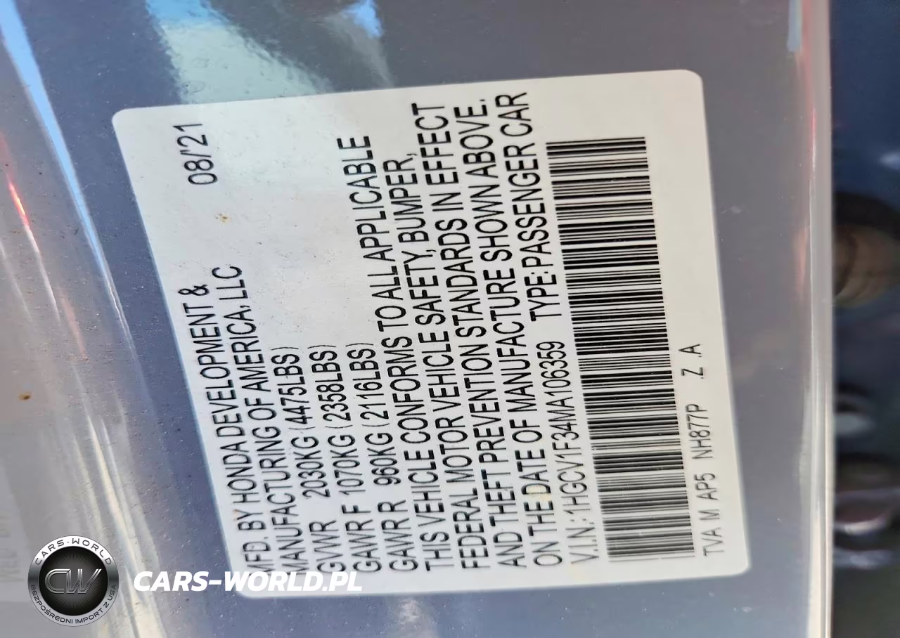 2021 Honda Accord Sport VIN:1HGCV1F34MA106359 - 13