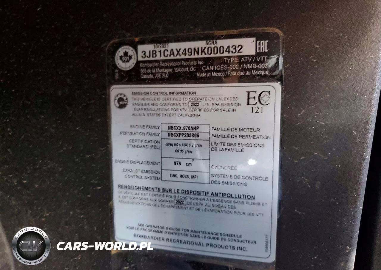 2022 Can-Am Maverick Trail Utility Vehicle VIN:3JB1CAX49NK000432 - 10
