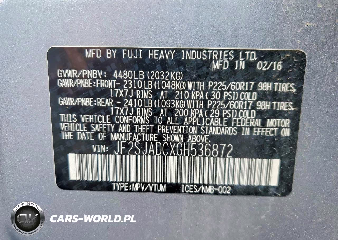 2016 Subaru Forester 2.5I Premium VIN:JF2SJADCXGH536872 - 12