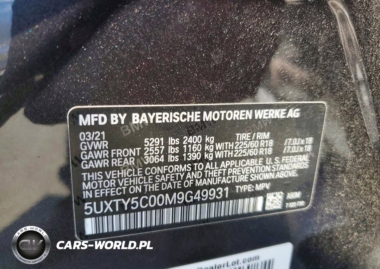 2021 BMW X3 xDrive30I VIN:5UXTY5C00M9G49931 - 13