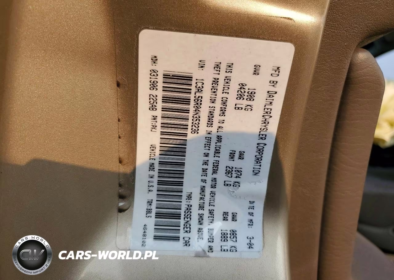 2004 Chrysler Sebring Lxi VIN:1C3AL56R04N353236 - 12