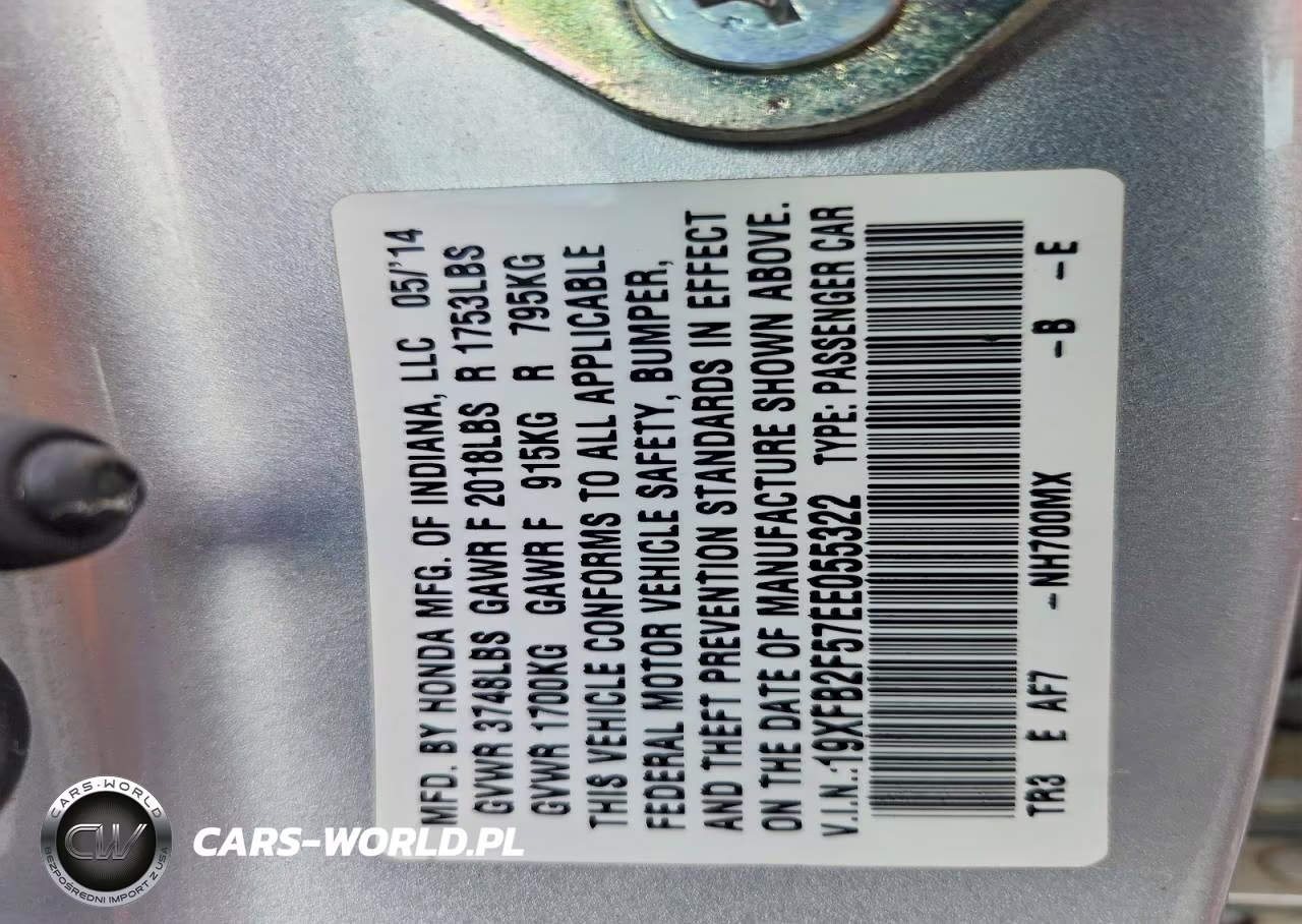 2014 Honda Civic Lx VIN:19XFB2F57EE055322 - 12