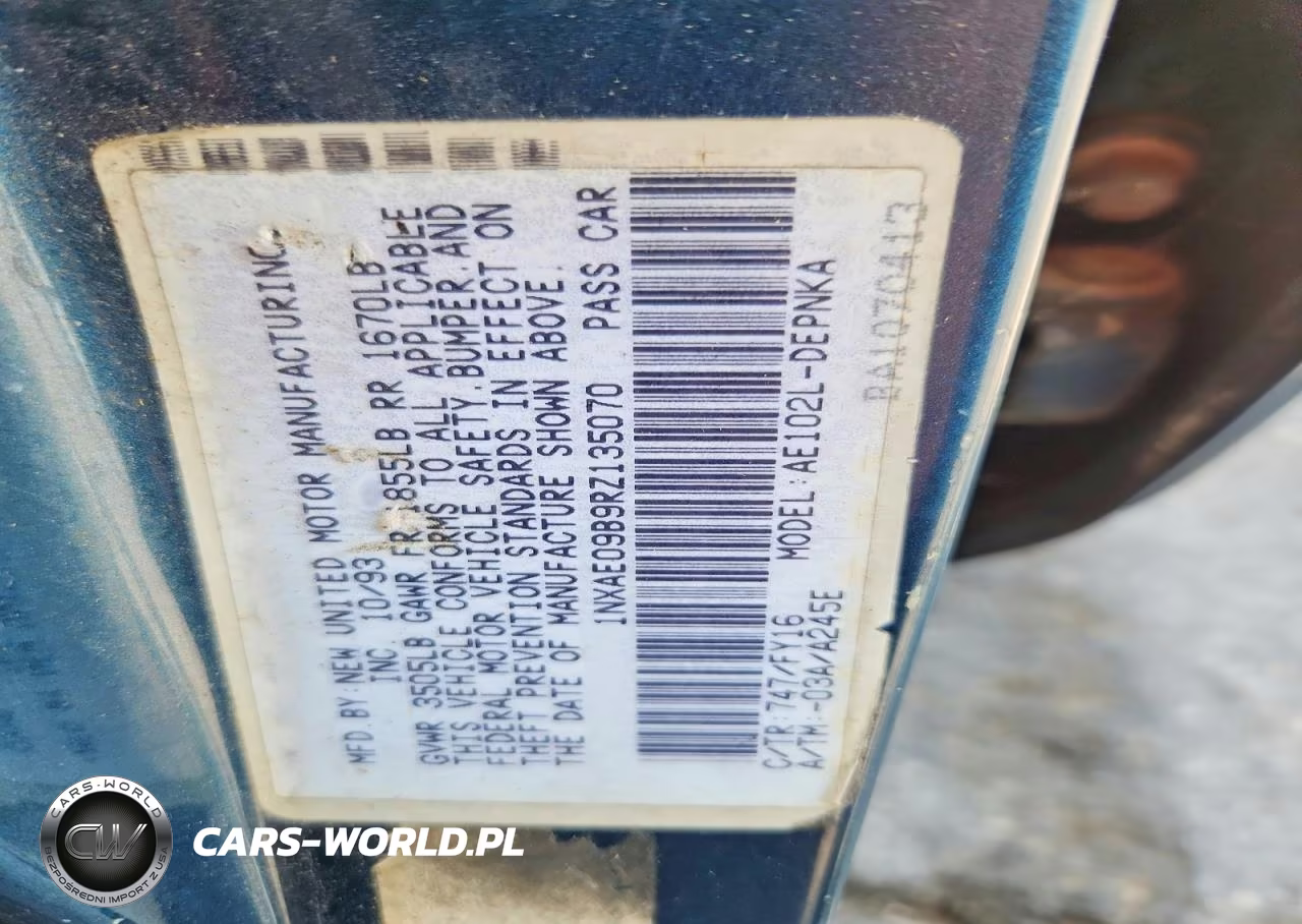 1994 Toyota Corolla Dx VIN:1NXAE09B9RZ135070 - 12