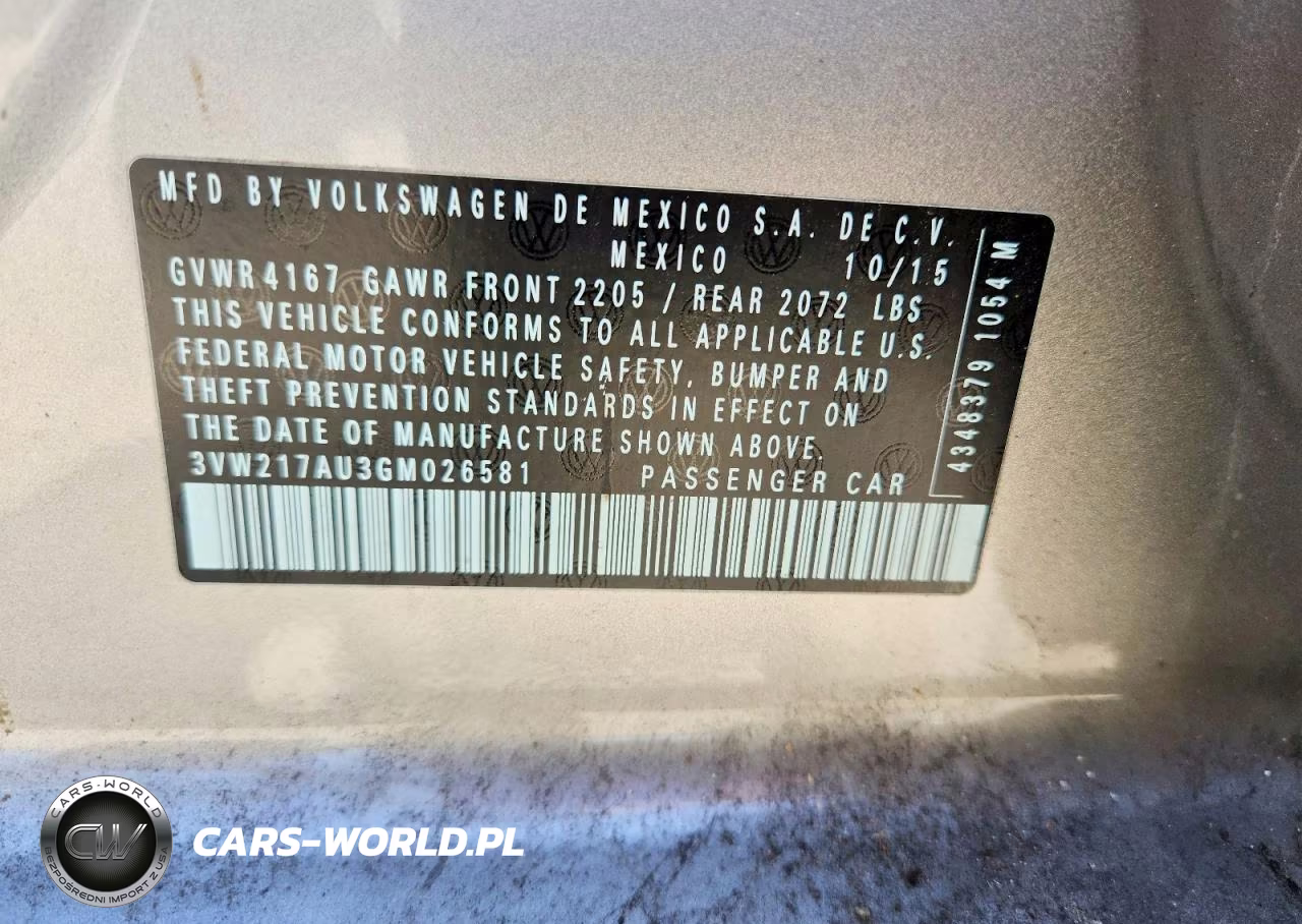 2016 Volkswagen Golf VIN:3VW217AU3GM026581 - 12