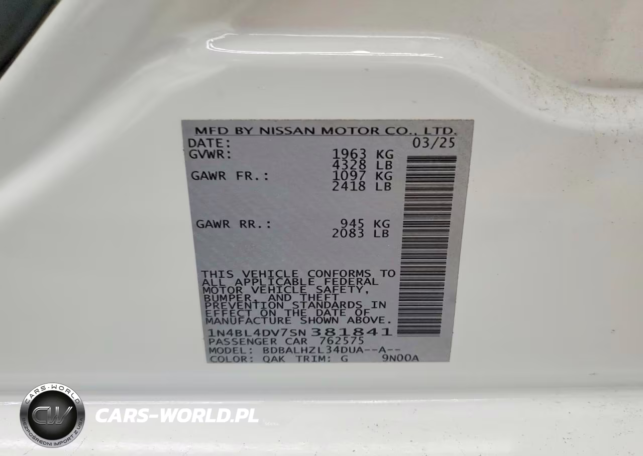 2025 Nissan Altima Sv VIN:1N4BL4DV7SN381841 - 12