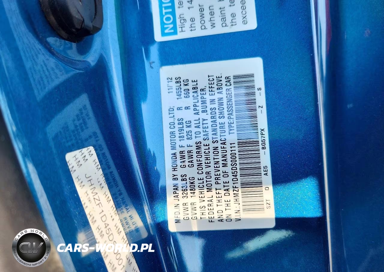 2013 Honda Cr-Z VIN:JHMZF1D45DS000111 - 12