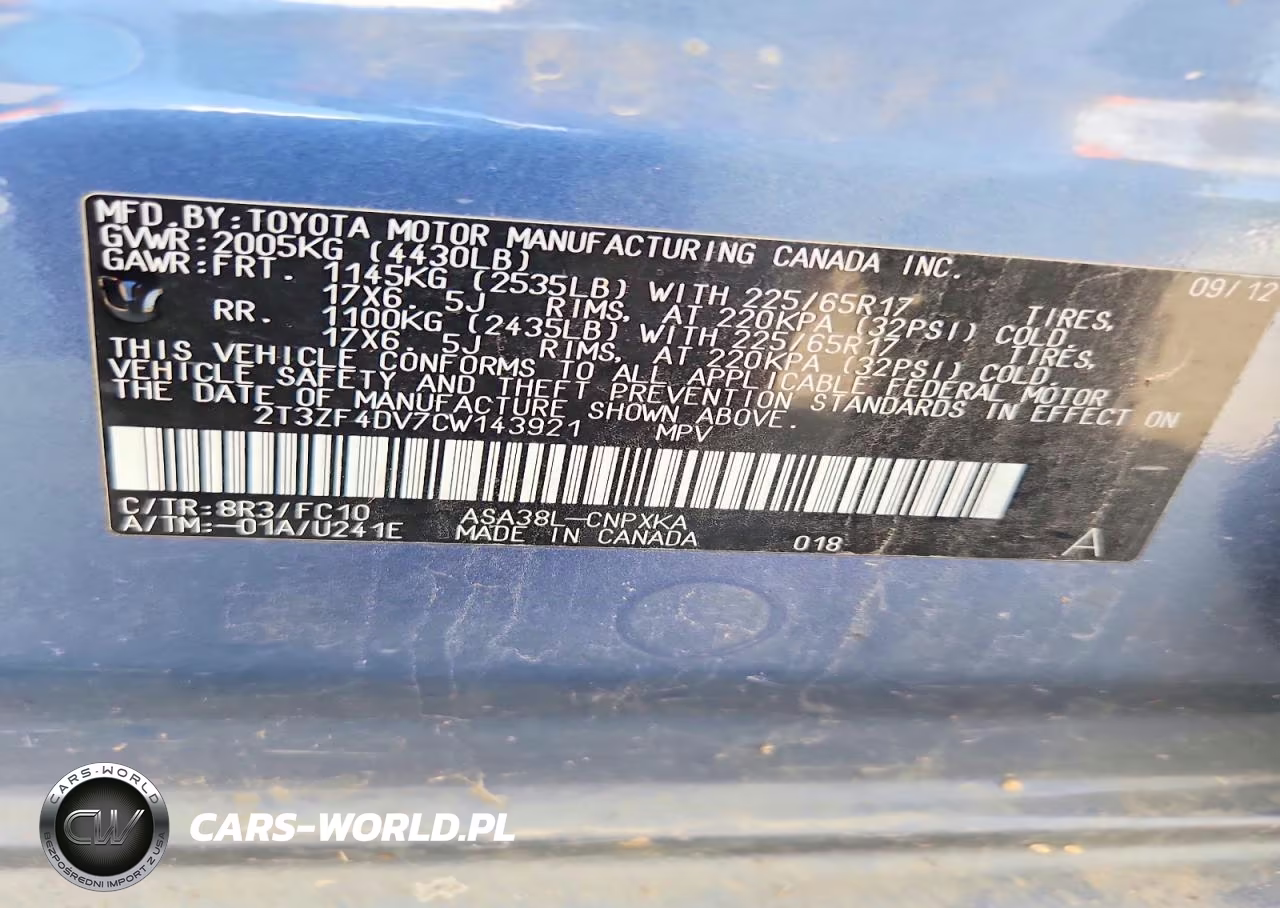 2012 Toyota Rav4 Base VIN:2T3ZF4DV7CW143921 - 13