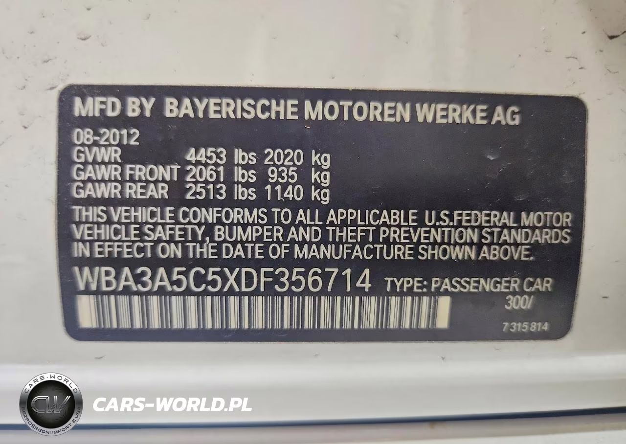 2013 BMW 328 I VIN:WBA3A5C5XDF356714 - 12