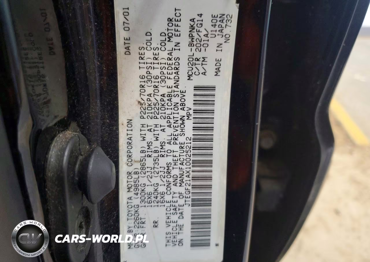 2001 Toyota Highlander Base VIN:JTEGF21AX10025212 - 13
