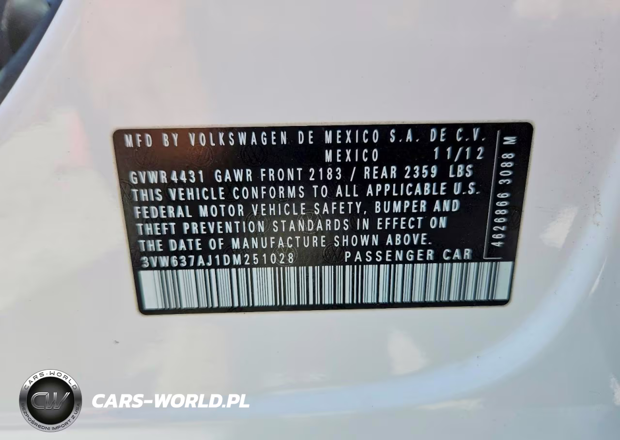2013 Volkswagen Jetta Hybrid VIN:3VW637AJ1DM251028 - 13
