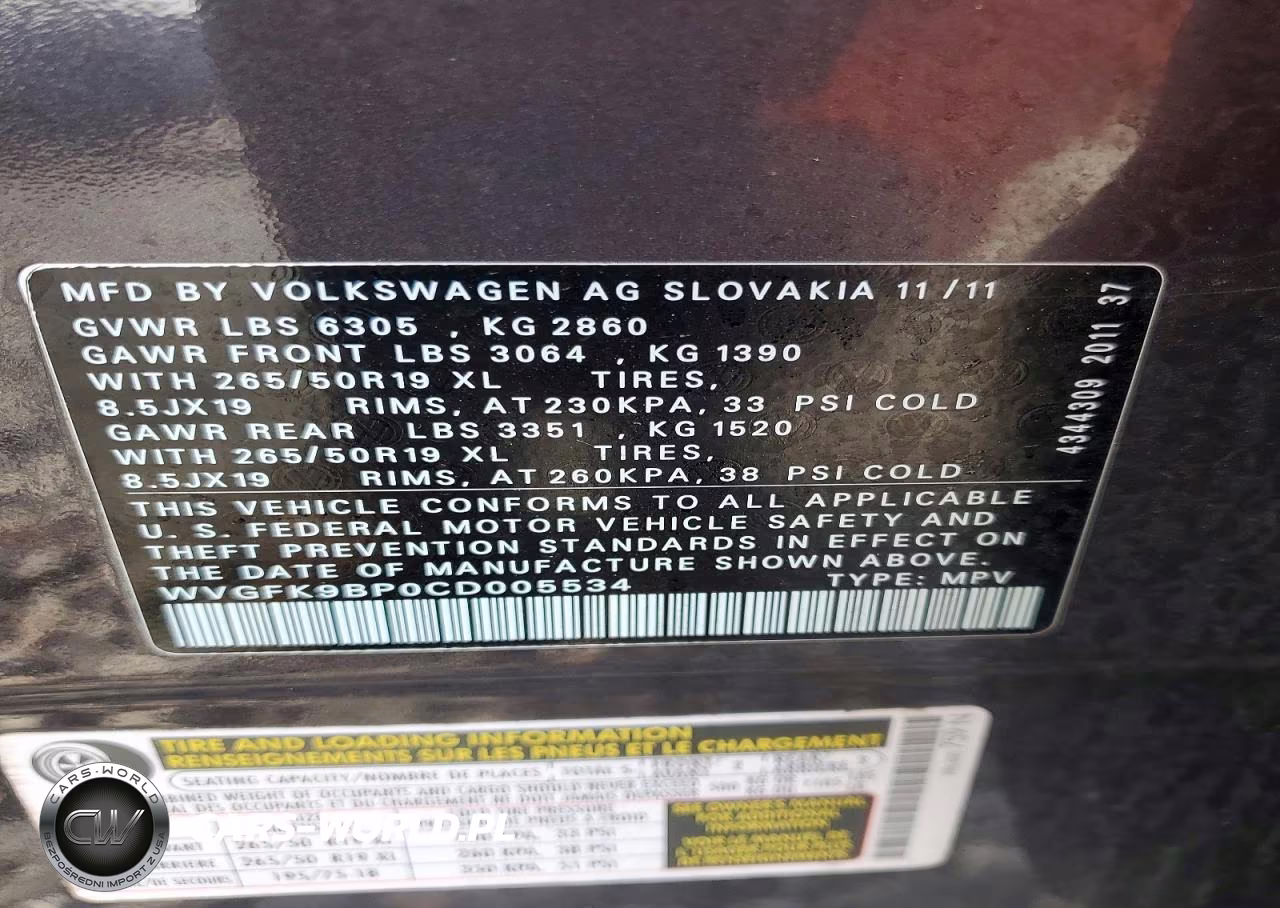 2012 Volkswagen Touareg V6 Tdi VIN:WVGFK9BP0CD005534 - 12