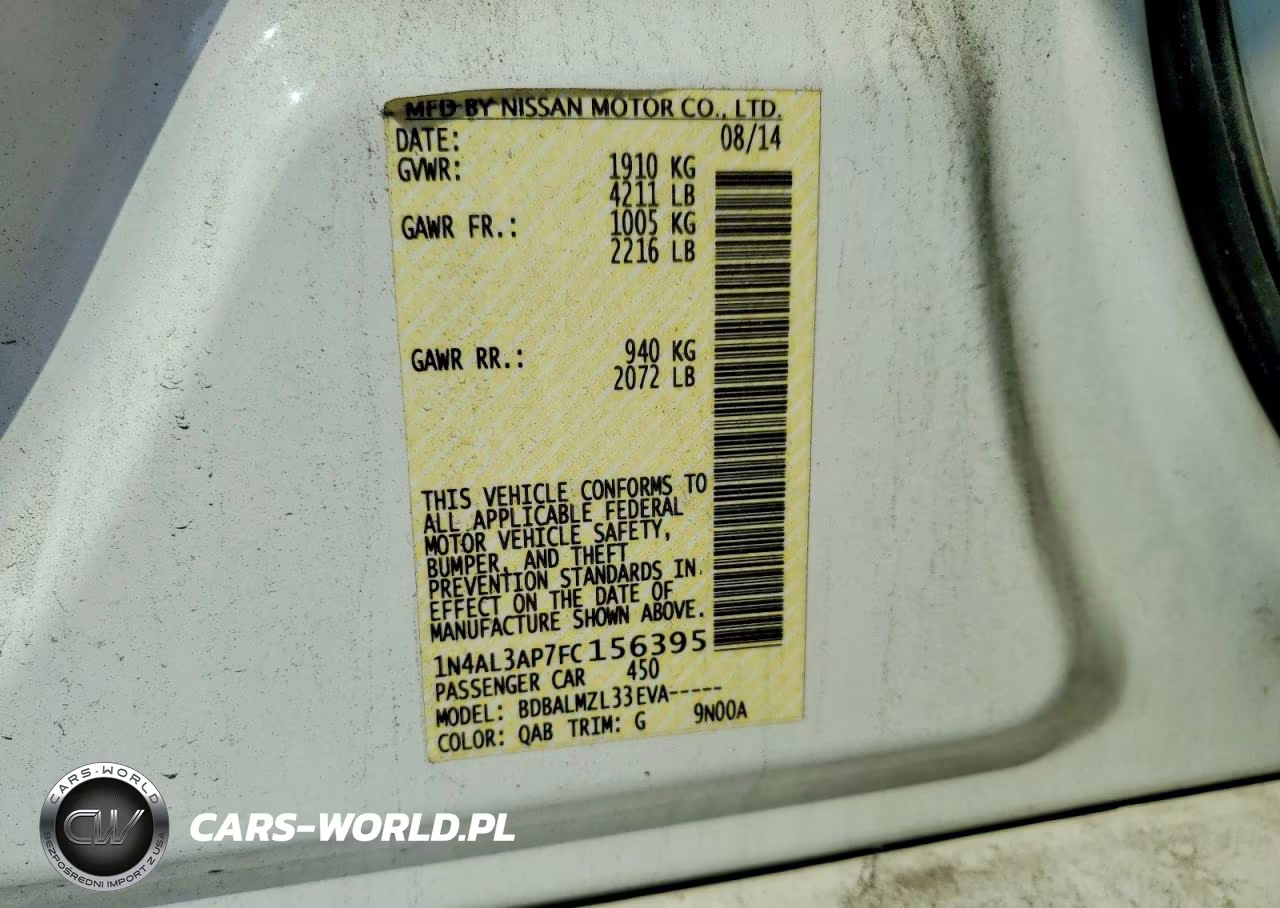 2015 Nissan Altima 2.5 Sv VIN:1N4AL3AP7FC156395 - 12