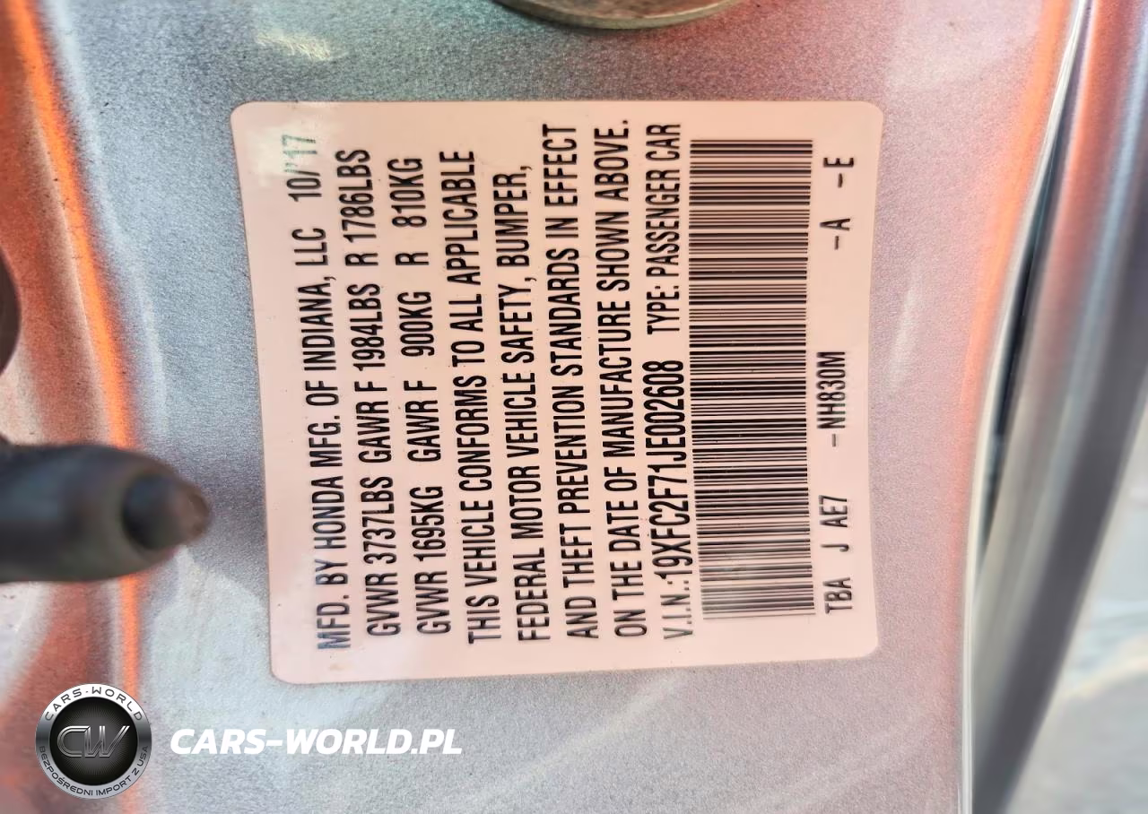 2018 Honda Civic Ex VIN:19XFC2F71JE002608 - 13