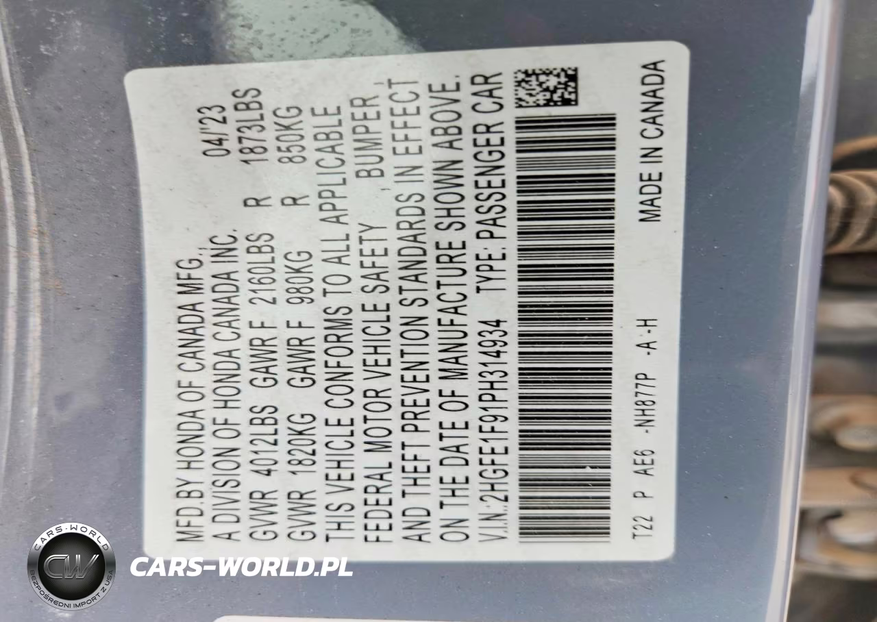 2023 Honda Civic Touring VIN:2HGFE1F91PH314934 - 12