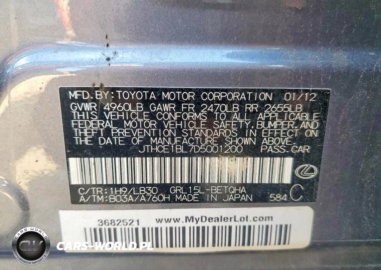 2013 Lexus Gs 350 VIN:JTHCE1BL7D5001200 - 12