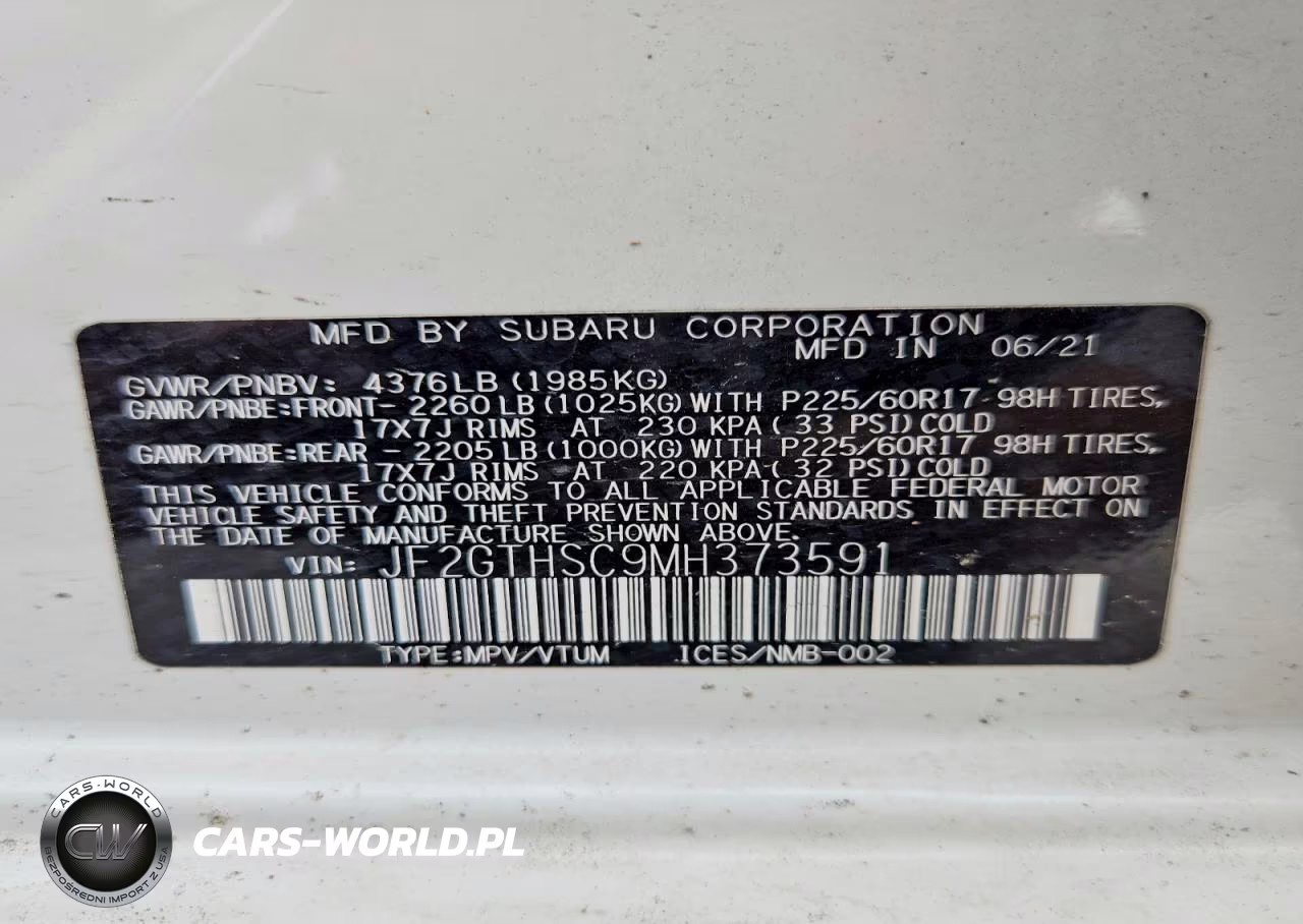 2021 SUBARU CROSSTREK SPORT VIN:JF2GTHSC9MH373591 - 12