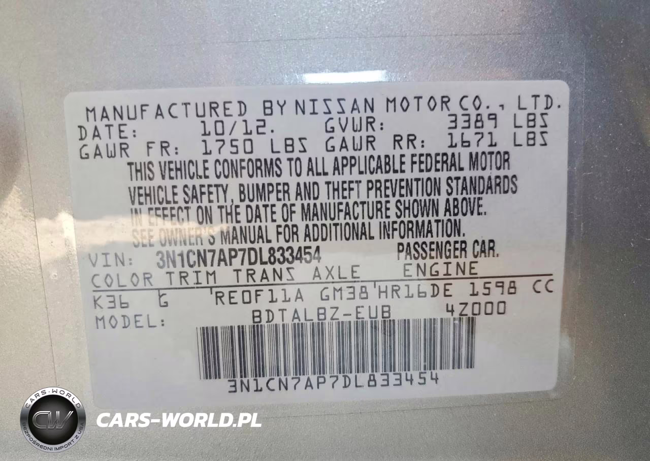 2013 Nissan Versa 1.6 S VIN:3N1CN7AP7DL833454 - 12