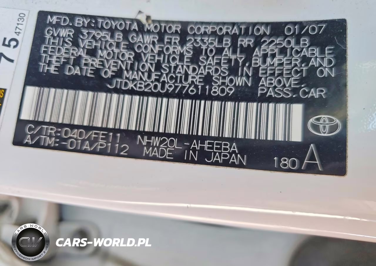 2007 Toyota Prius Base VIN:JTDKB20U977611809 - 12