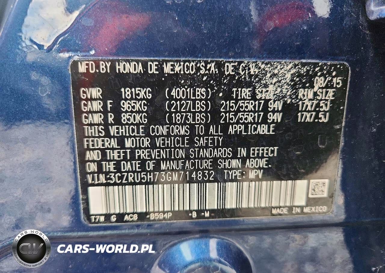 2016 Honda Hr-V Exl VIN:3CZRU5H73GM714832 - 13