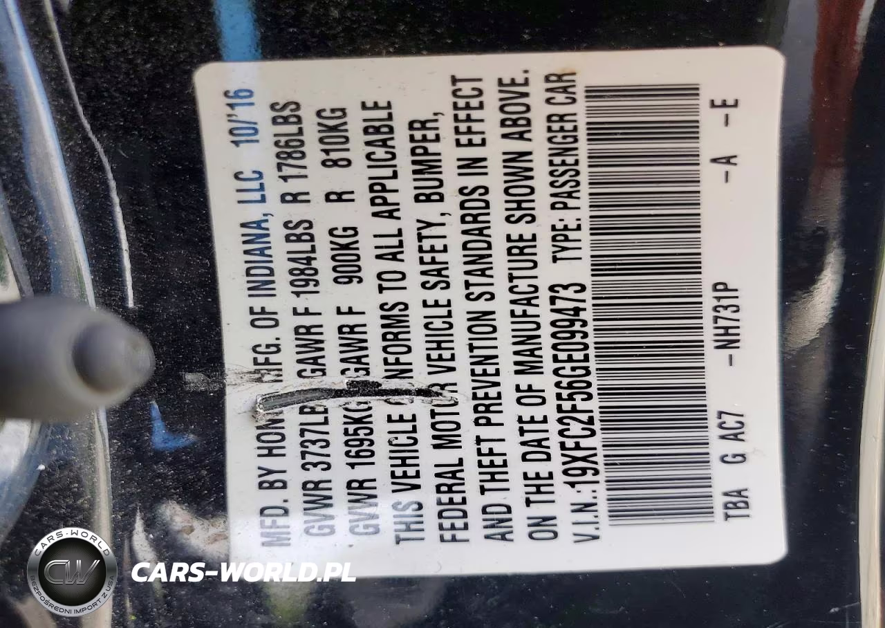 2016 Honda Civic Lx VIN:19XFC2F56GE099473 - 12