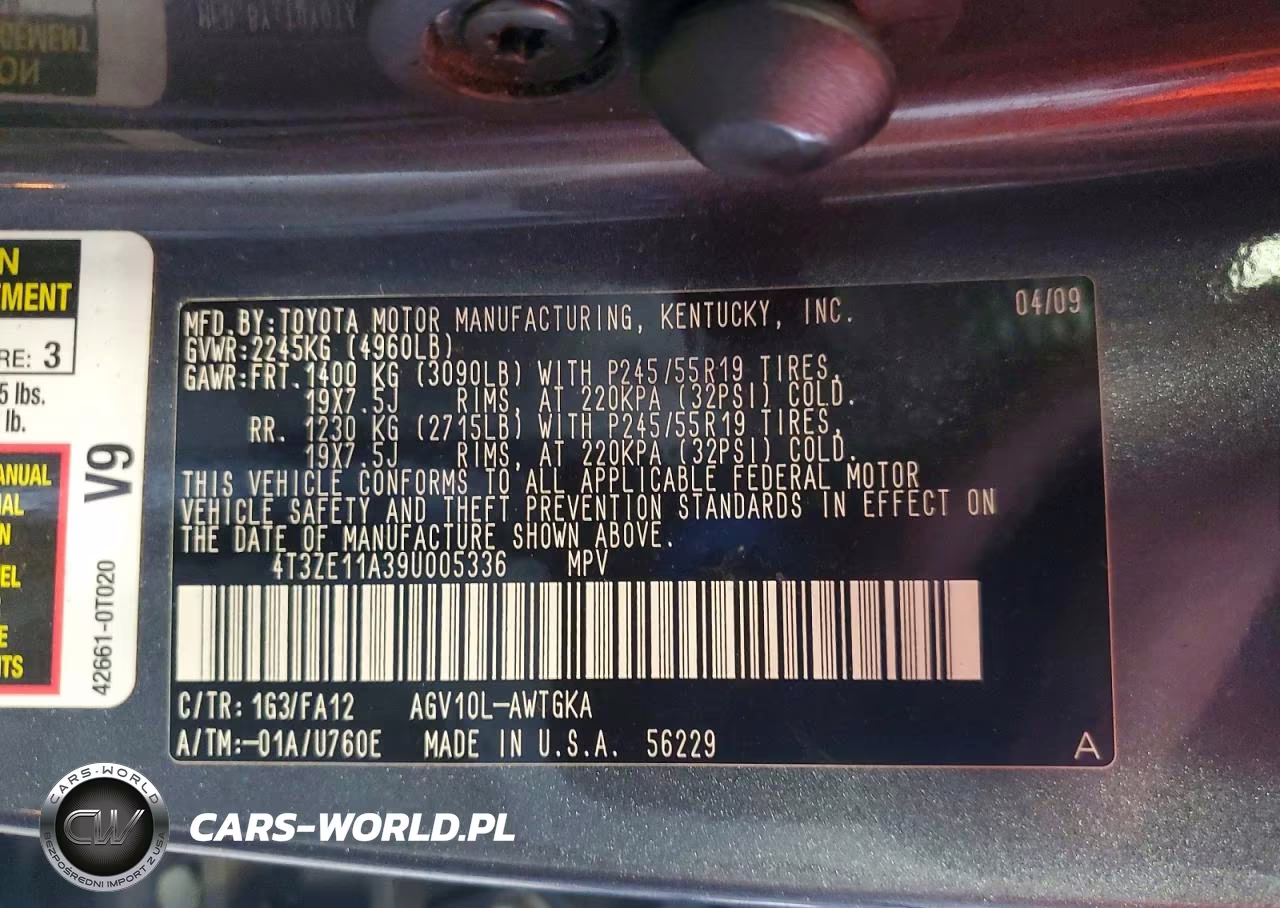 2009 Toyota Venza Fwd 4Cyl VIN:4T3ZE11A39U005336 - 13