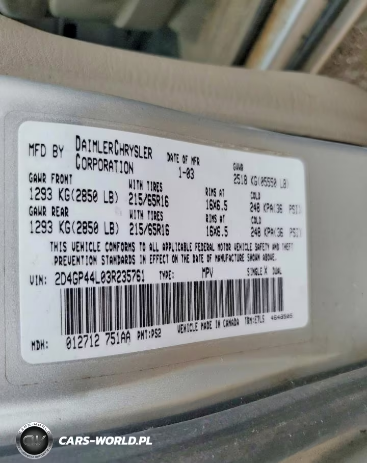 2003 Dodge Grand Caravan Sport VIN:2D4GP44L03R235761 - 13