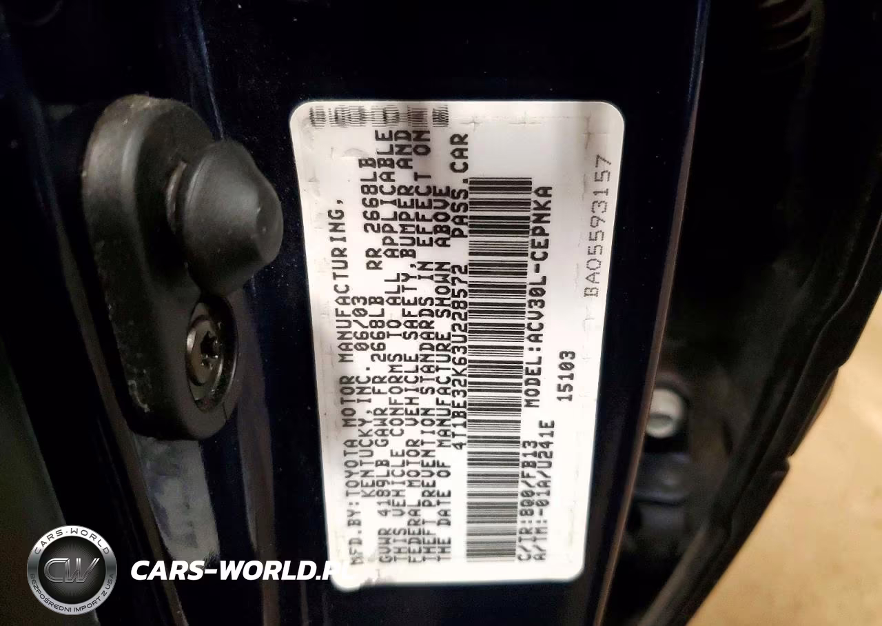 2003 Toyota Camry Le VIN:4T1BE32K63U228572 - 12