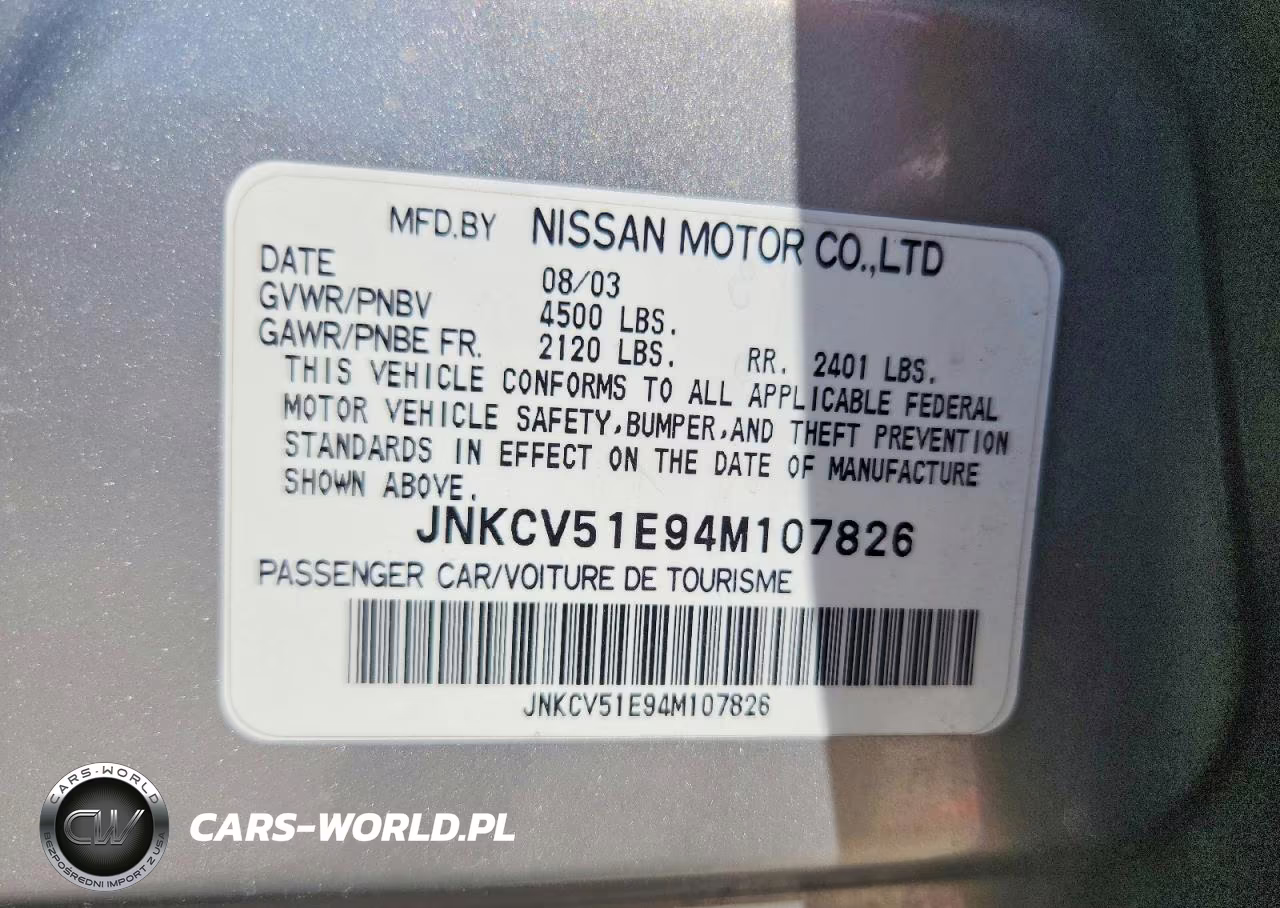 2004 Infiniti G35 Base VIN:JNKCV51E94M107826 - 12