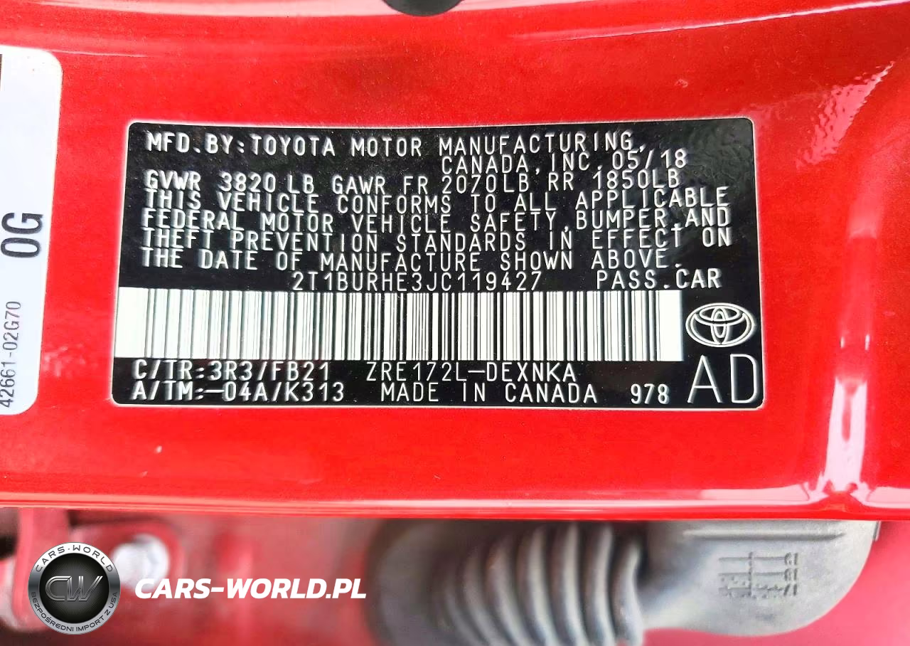 2018 Toyota Corolla Le VIN:2T1BURHE3JC119427 - 12