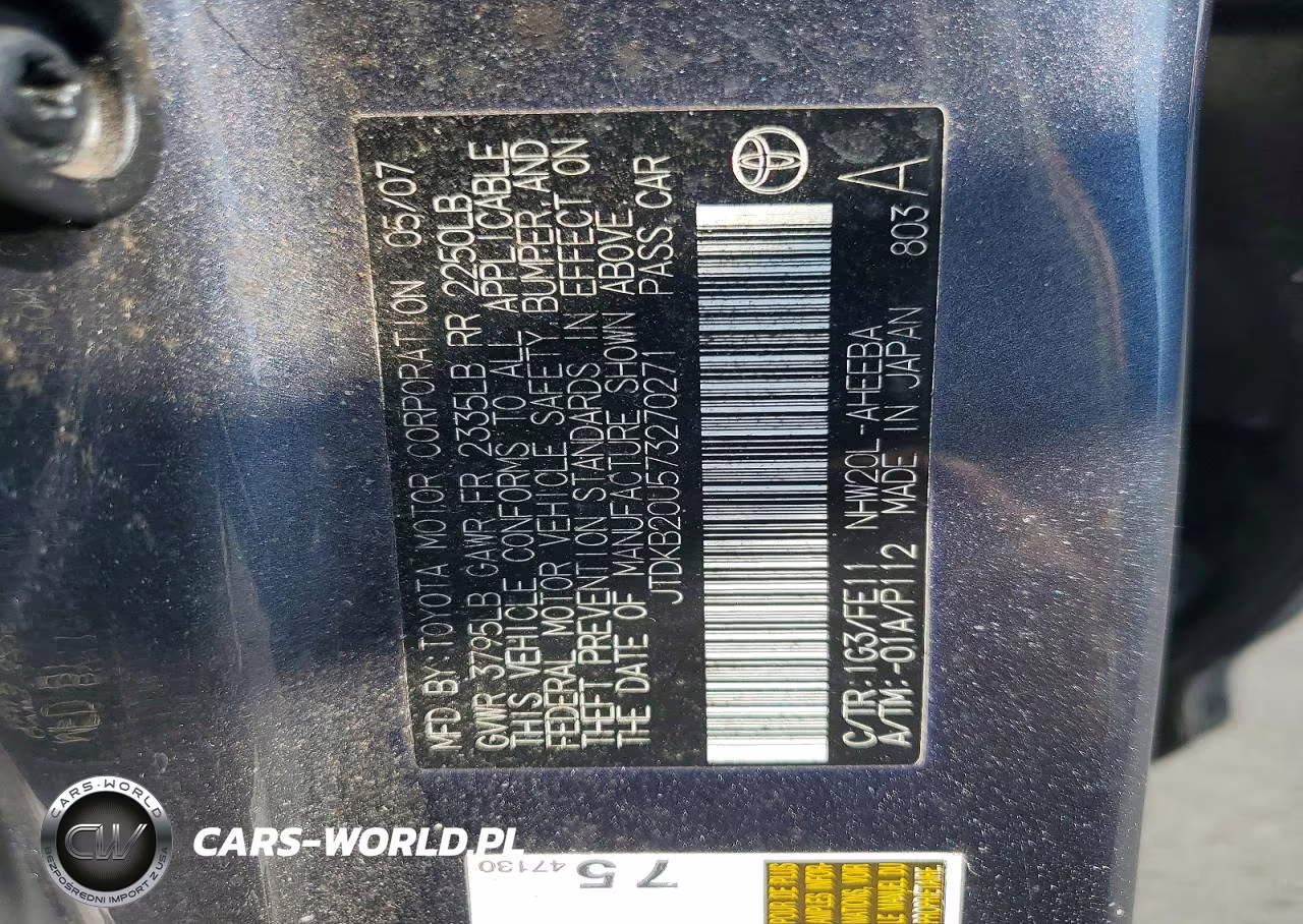 2007 Toyota Prius Base VIN:JTDKB20U573270271 - 12