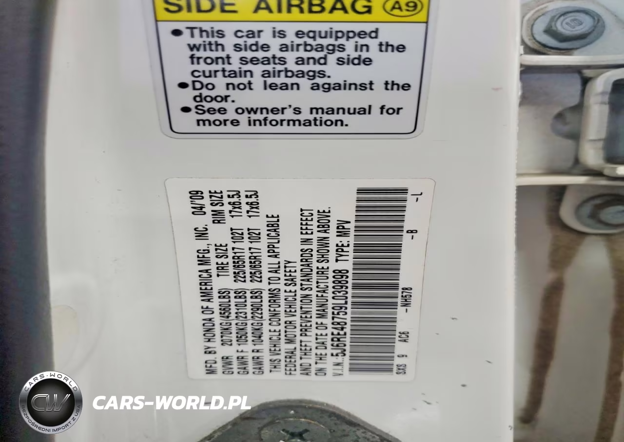 2009 Honda Cr-V Exl VIN:5J6RE48759L039898 - 13