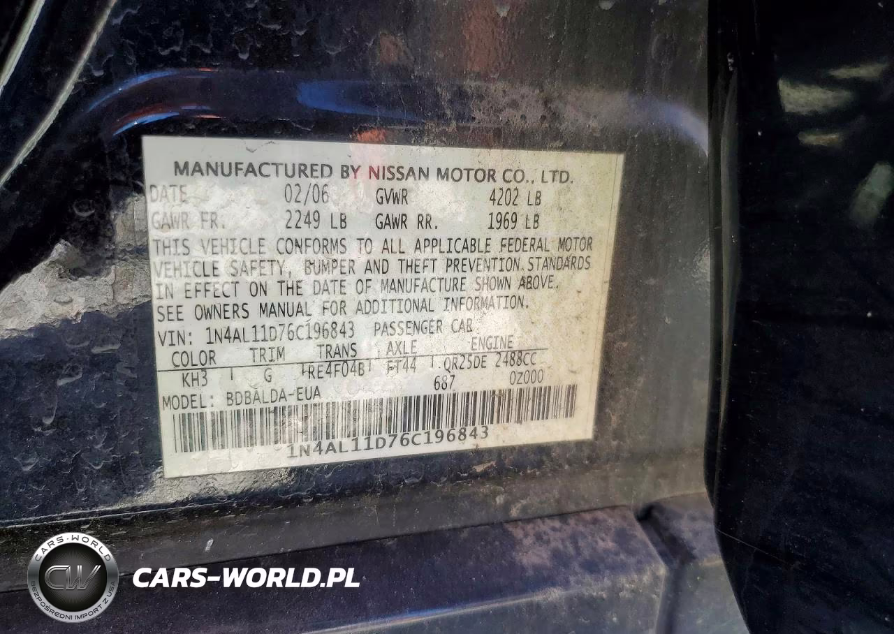 2006 Nissan Altima 2.5 VIN:1N4AL11D76C196843 - 13