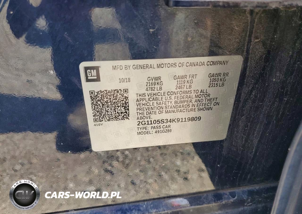 2019 Chevrolet Impala Premier VIN:2G1105S34K9119809 - 12