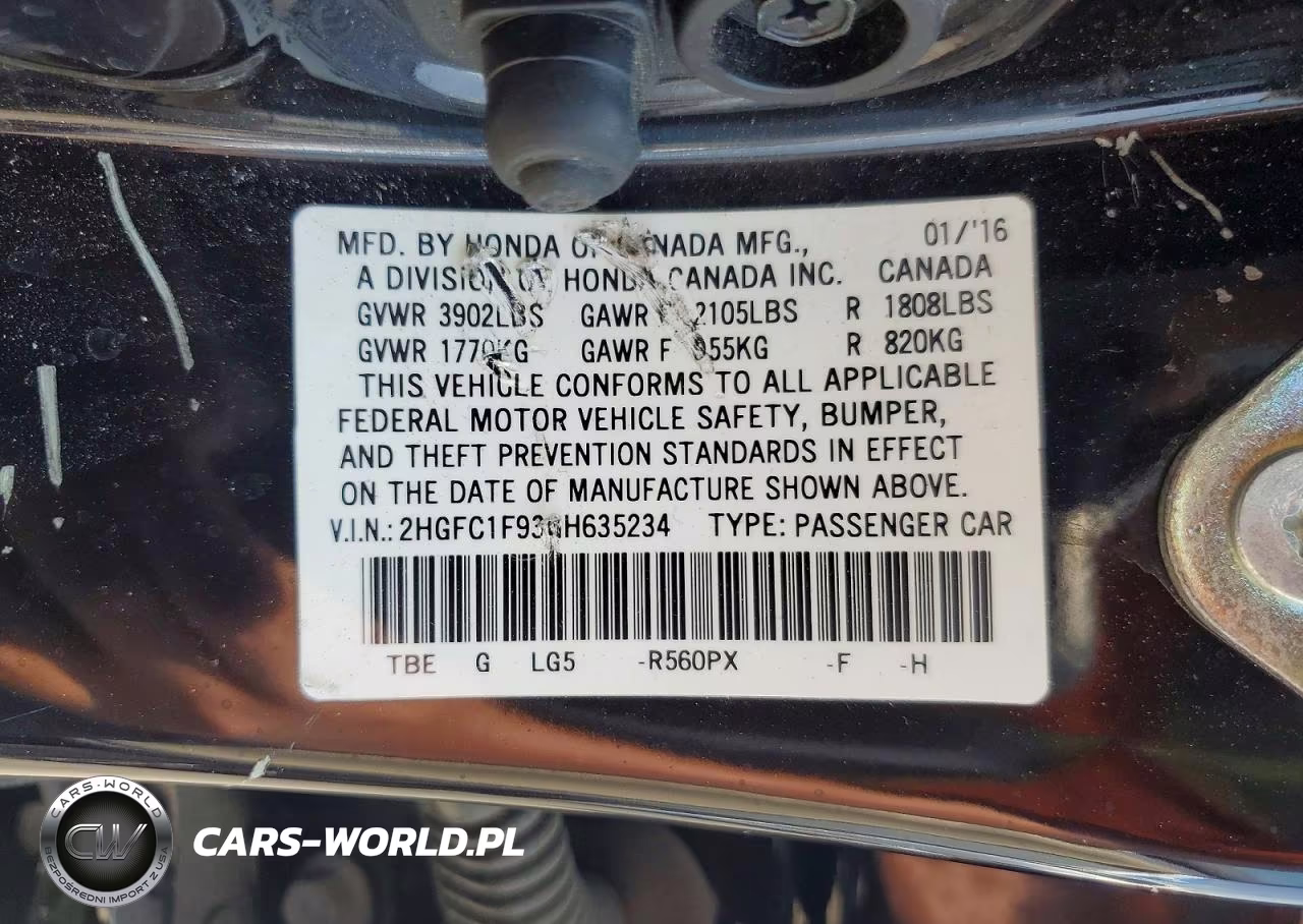 2016 Honda Civic Touring VIN:2HGFC1F93GH635234 - 12