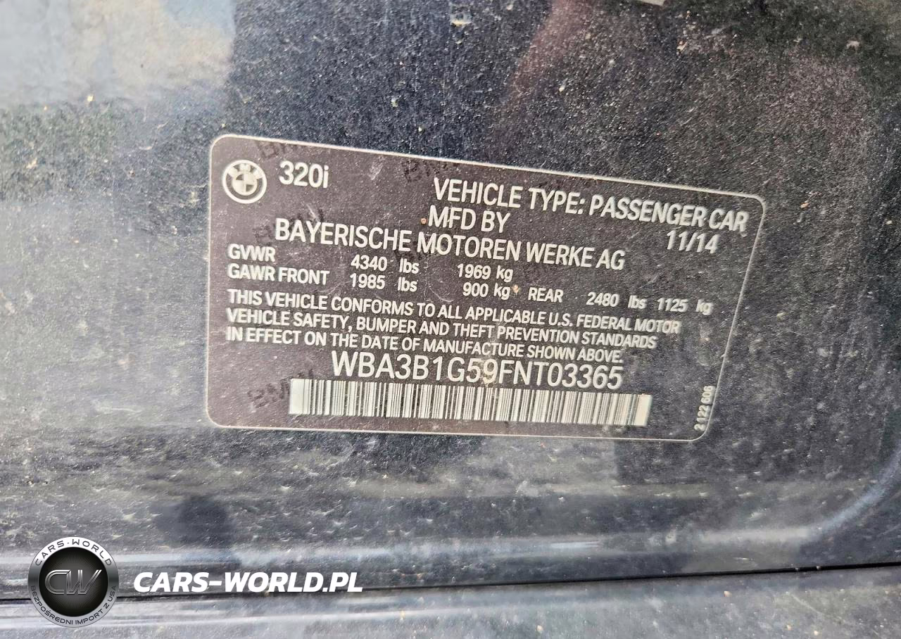 2015 BMW 320 I VIN:WBA3B1G59FNT03365 - 12