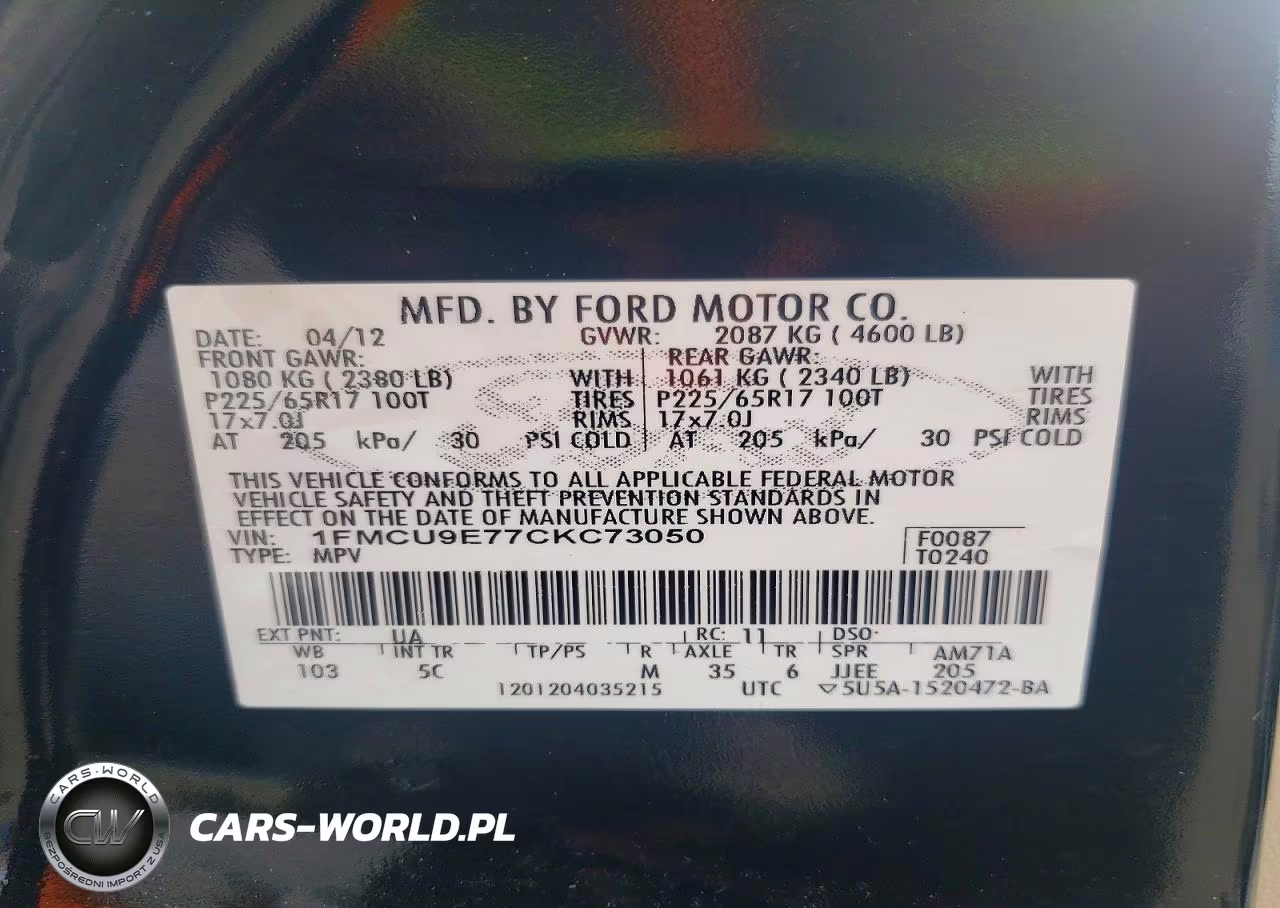 2012 Ford Escape Limited VIN:1FMCU9E77CKC73050 - 13