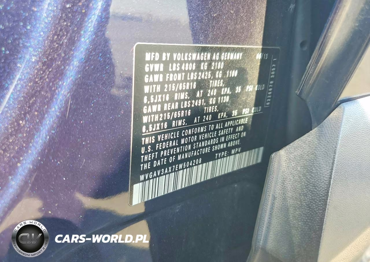 2014 Volkswagen Tiguan S VIN:WVGAV3AX7EW504208 - 13
