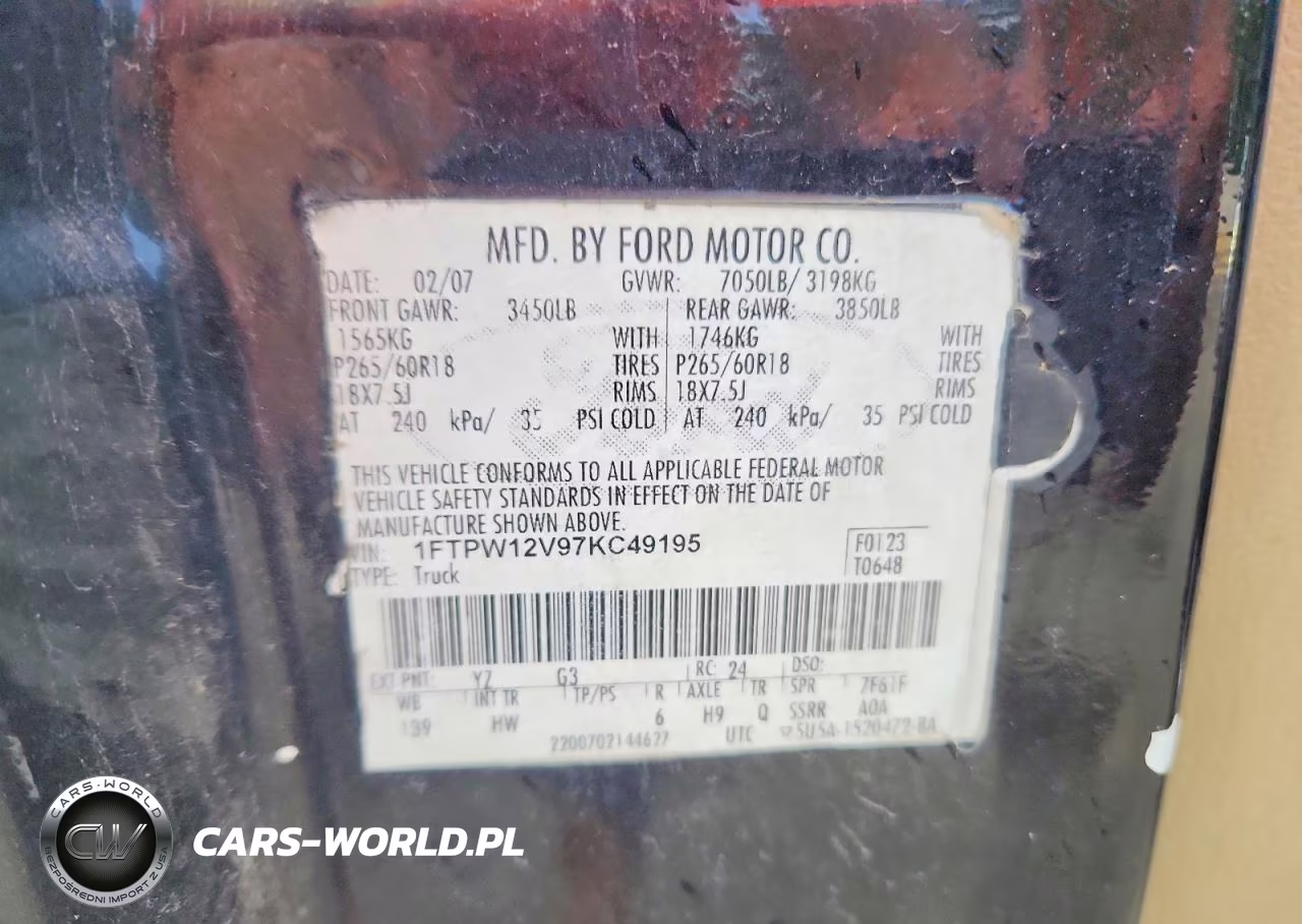 2007 Ford F150 Supercrew VIN:1FTPW12V97KC49195 - 12
